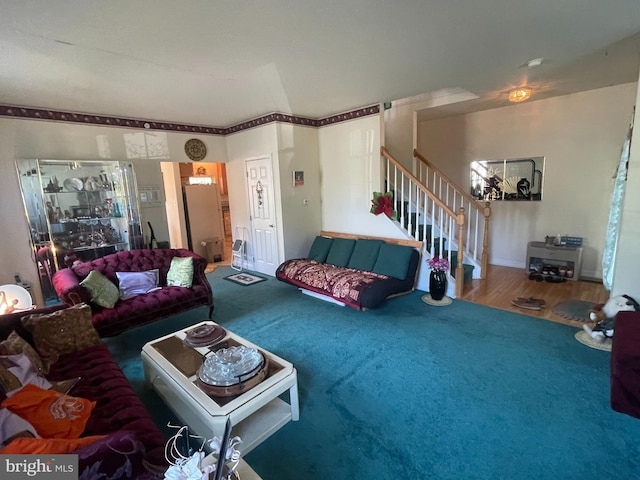 living room featuring carpet floors