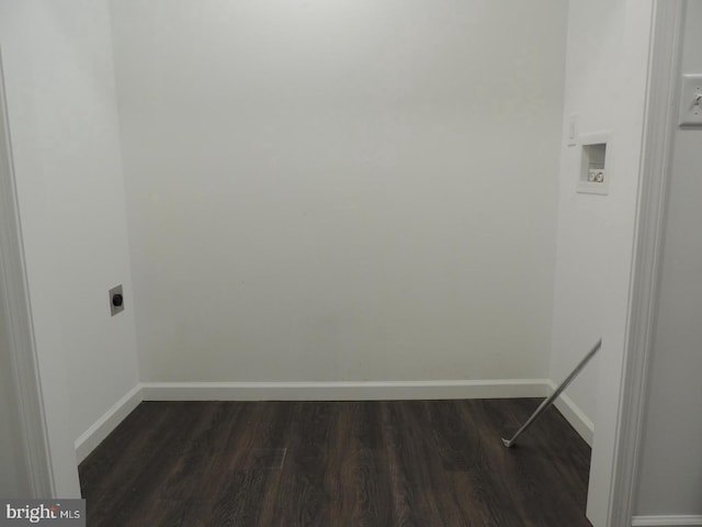 laundry area with electric dryer hookup, washer hookup, and dark hardwood / wood-style flooring