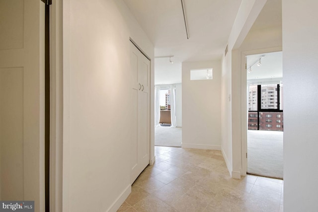 corridor featuring light carpet and a wealth of natural light