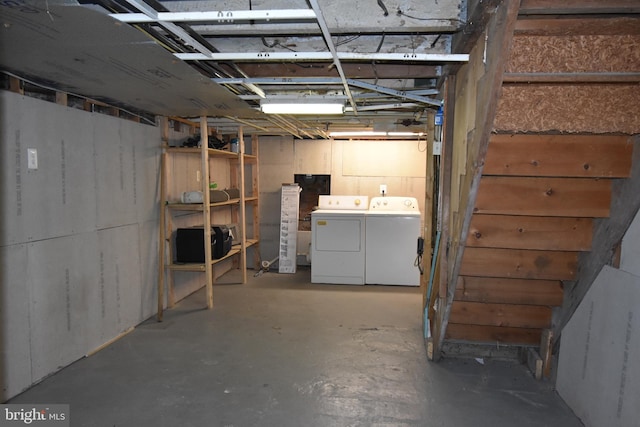 basement with washer and dryer