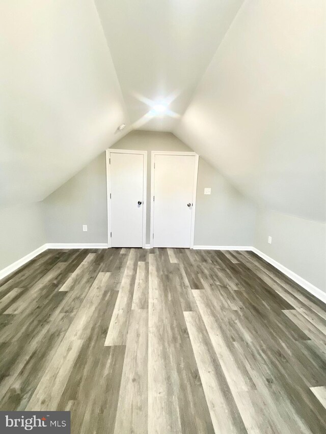 bonus room with wood-type flooring and lofted ceiling