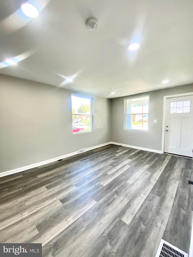 interior space with dark hardwood / wood-style floors and a wealth of natural light