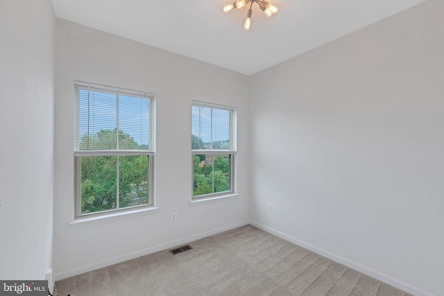 spare room featuring a healthy amount of sunlight and carpet flooring