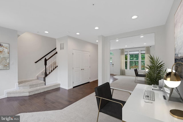 home office featuring hardwood / wood-style floors