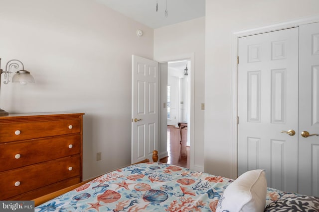 bedroom featuring a closet and hardwood / wood-style flooring