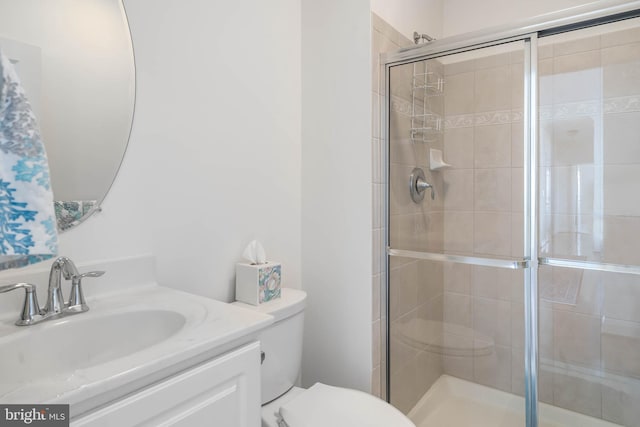 bathroom with vanity, toilet, and an enclosed shower