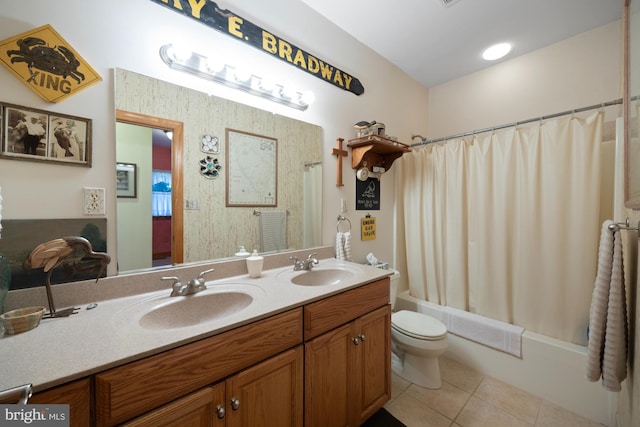 7000 Sockwell Rd, Port Norris, NJ 08349 - full bathroom with shower / bath combo, tile patterned floors, a sink, and double vanity