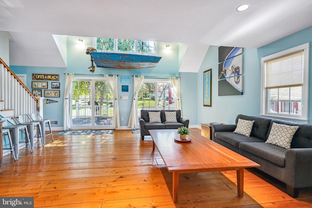 living room with light hardwood / wood-style floors