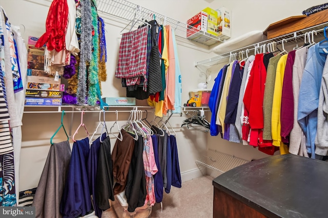 walk in closet featuring carpet