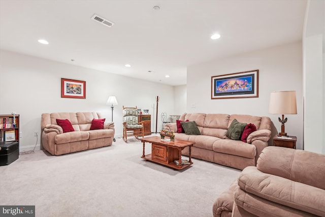 living room with light colored carpet