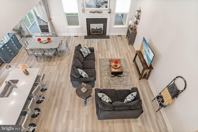 living room featuring a wealth of natural light and hardwood / wood-style floors