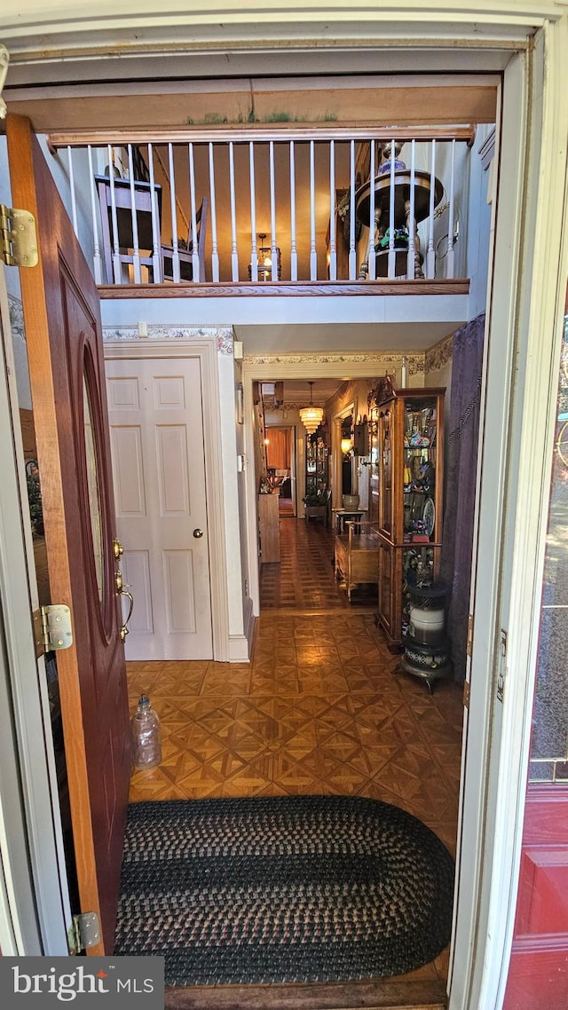 interior space featuring parquet floors