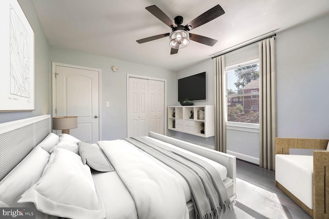 bedroom with a closet and ceiling fan