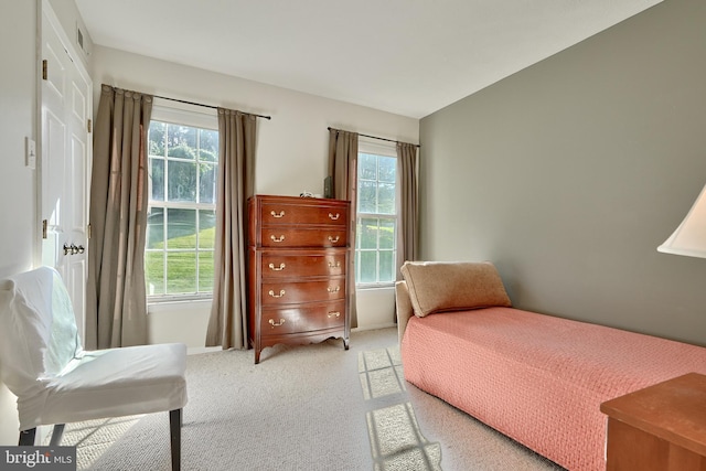 bedroom featuring carpet flooring, baseboards, and multiple windows