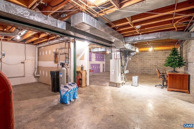 basement with water heater