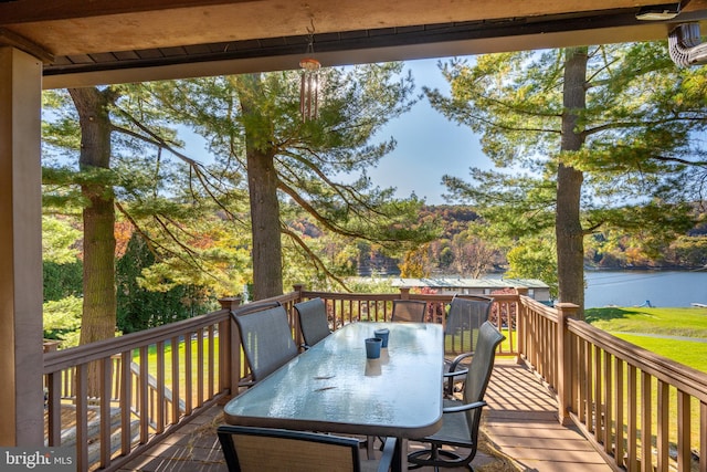 wooden terrace with a water view