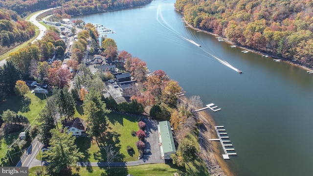 aerial view featuring a water view