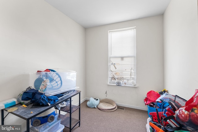 recreation room featuring carpet