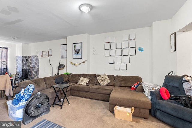 carpeted living room with a high end fireplace