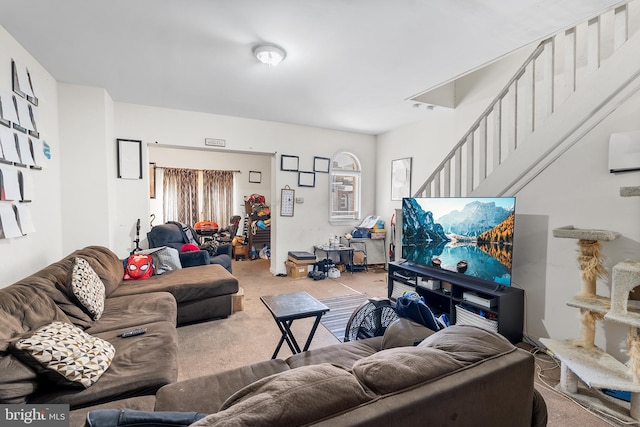 living room featuring carpet