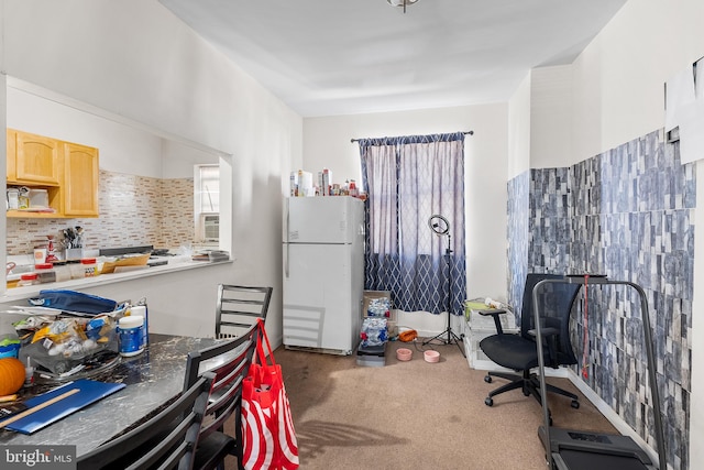 interior space with dark colored carpet