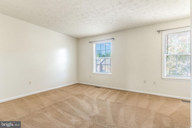 carpeted spare room with a textured ceiling