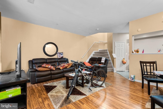 living room with wood-type flooring