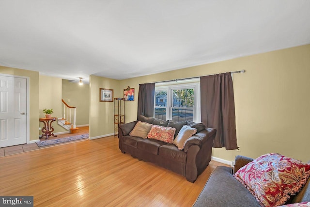 living room with light hardwood / wood-style floors