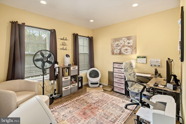 office area with hardwood / wood-style flooring