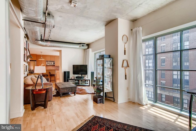 interior space with light hardwood / wood-style floors