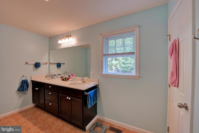 bathroom with vanity and tile patterned flooring