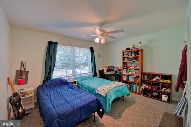 bedroom featuring carpet and ceiling fan