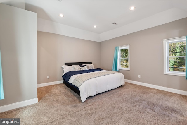 carpeted bedroom with multiple windows