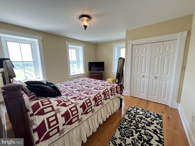 bedroom featuring a closet and hardwood / wood-style floors