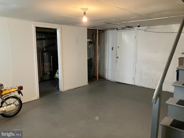 basement featuring gas water heater