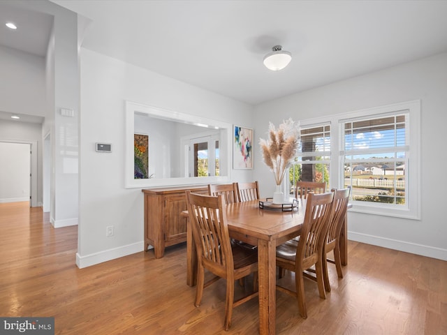 dining area with light wood-type flooring and a wealth of natural light