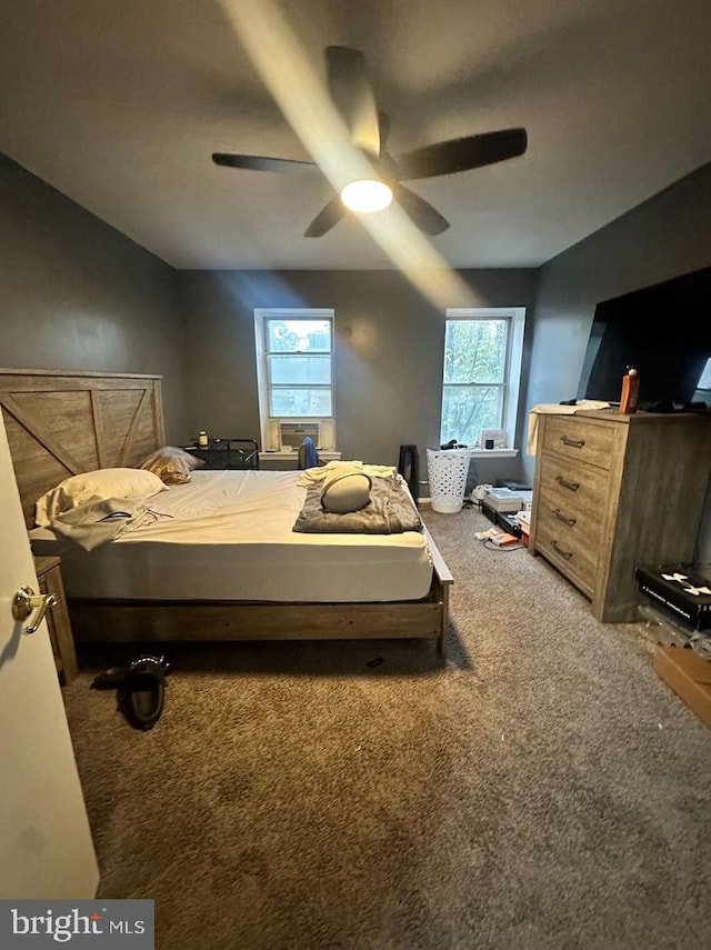 bedroom featuring carpet flooring and ceiling fan