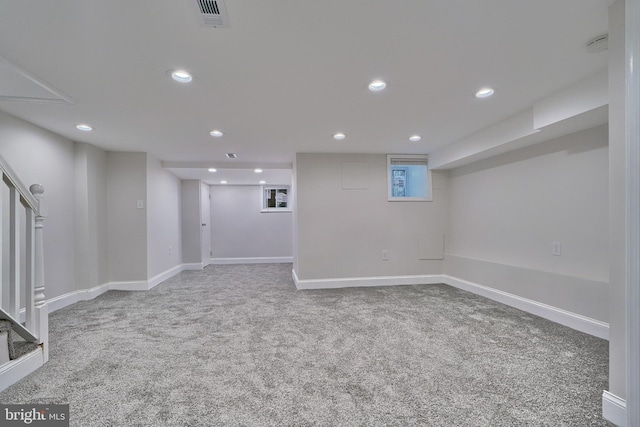 basement featuring carpet