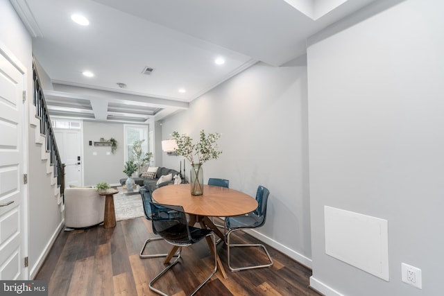 dining area with dark hardwood / wood-style flooring