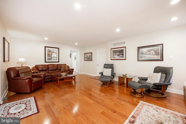 living room with light hardwood / wood-style floors