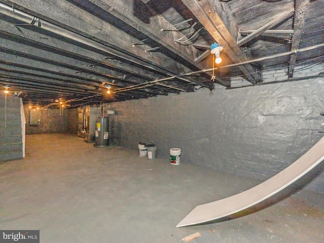 basement featuring water heater