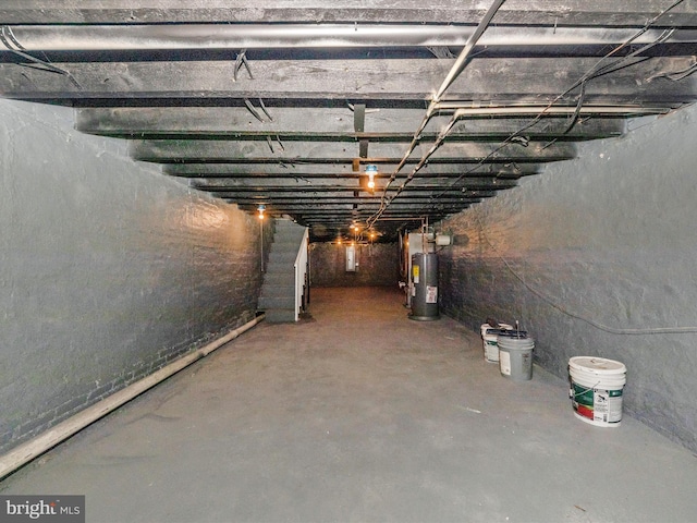 basement featuring gas water heater