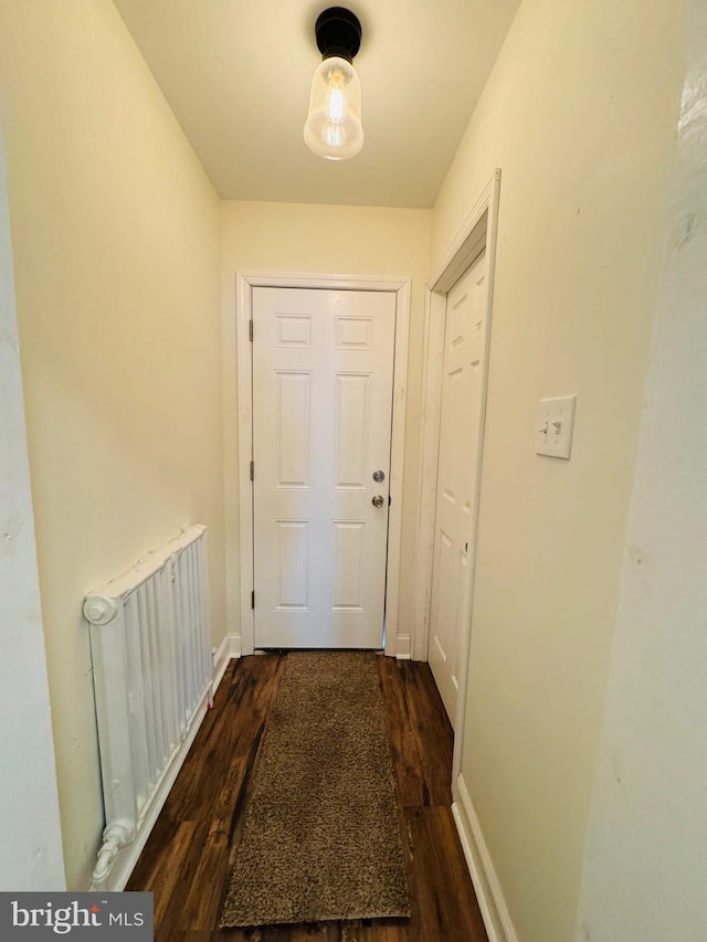 doorway to outside with dark wood-type flooring