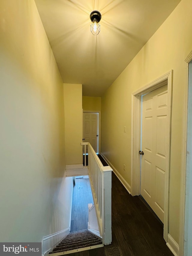 hallway with dark wood-type flooring