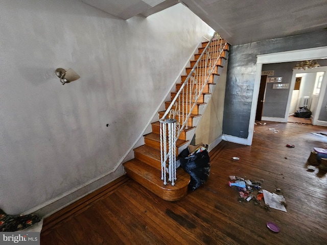 staircase featuring wood-type flooring