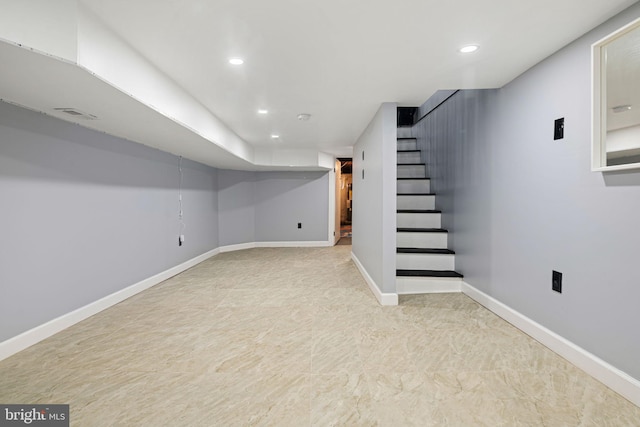 1306 S Paxon St, Philadelphia, PA 19143 - finished basement with stairway, recessed lighting, and baseboards