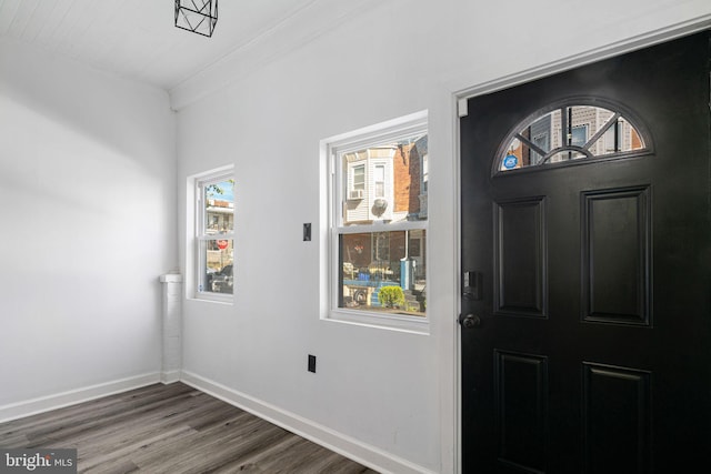 entrance foyer with wood finished floors and baseboards