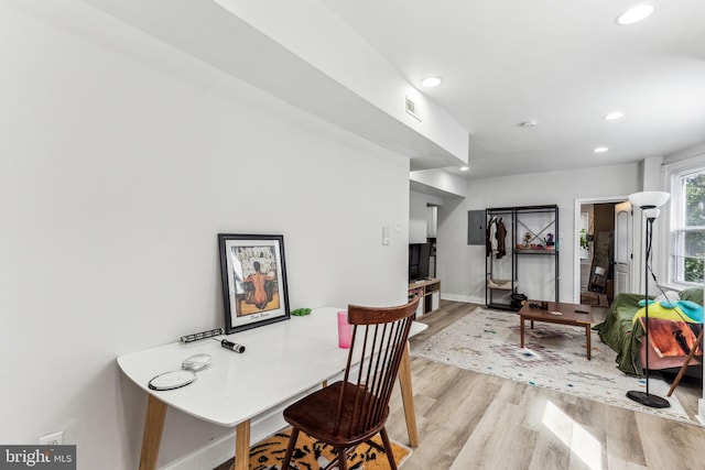 office area featuring light hardwood / wood-style floors