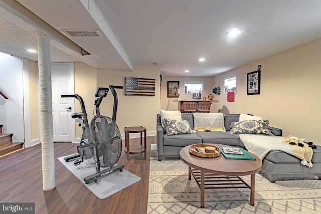 living room with hardwood / wood-style floors