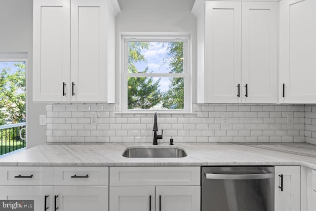 kitchen featuring sink, white cabinets, and stainless steel dishwasher